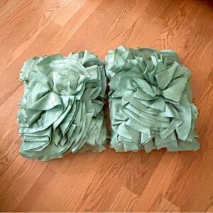 Z Gallerie Aquamarine Teal Satin Rose Rectangle Throw Pillows Set of 2 Like New